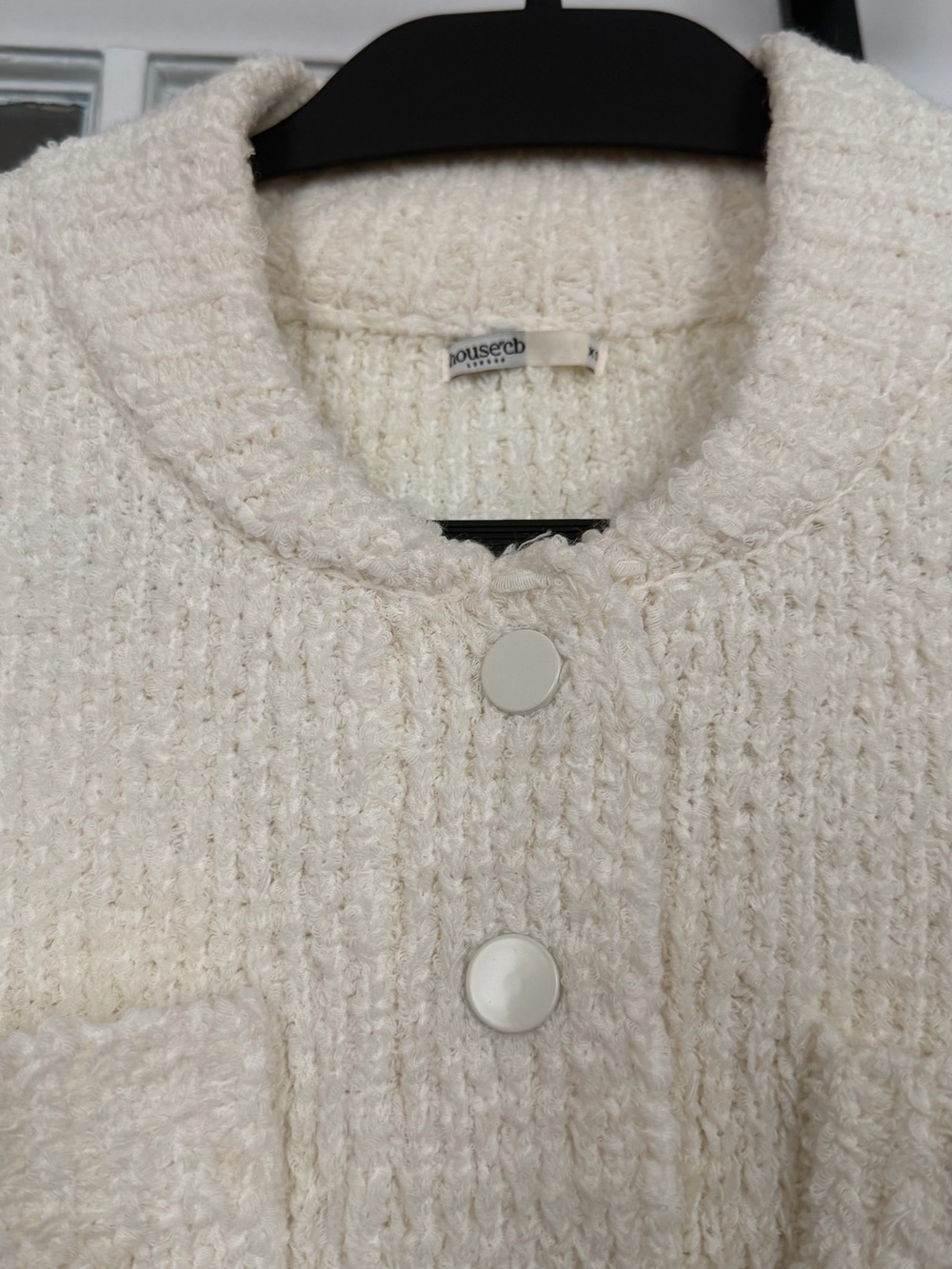 House of CB Cream Cropped Bouclé Cardigan with Patch Pockets - Picture 2 of 3